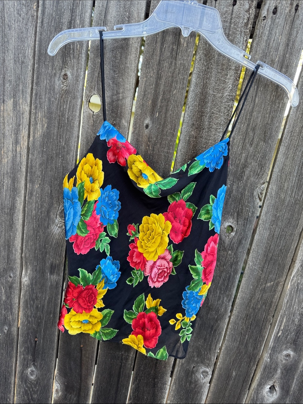 Alice + Olivia Black Floral Cowl Neck Camisole with Multicolor Blooms